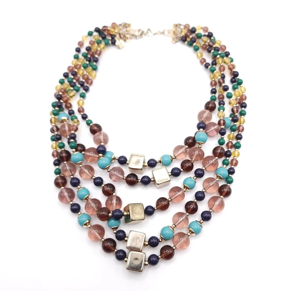 Talbots Multi Strand Necklace Beaded Glass Acrylic Gold Tone